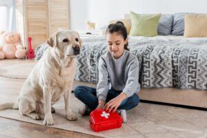 Smiling,Girl,Playing,Doctor,With,Toy,First,Aid,Kit,And